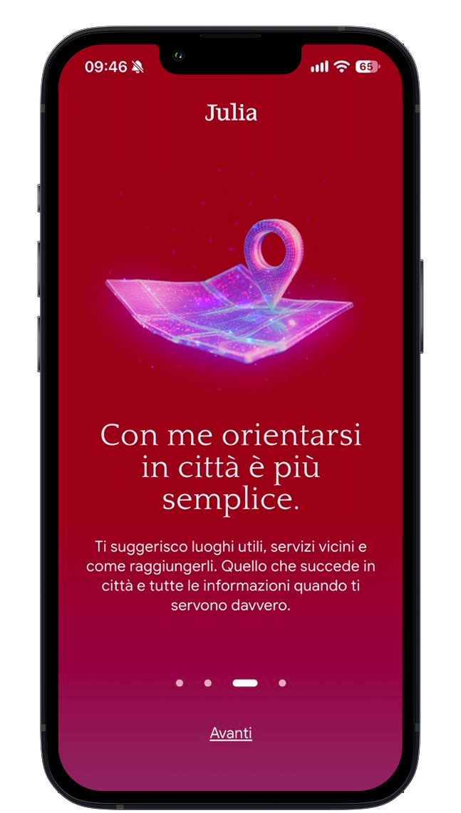 Ein Telefon zeigt den Funktionsbereich der Julia-App